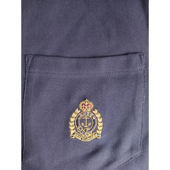 Lauren Ralph Lauren Top 14 / XL Womens Navy Silk Gold Button Crest Old Money New - Picture 9 of 13